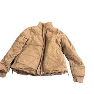 Men’s Quilted Puffer Jacket Zip & Snap Stand Collar Warm Winter Coat Brown